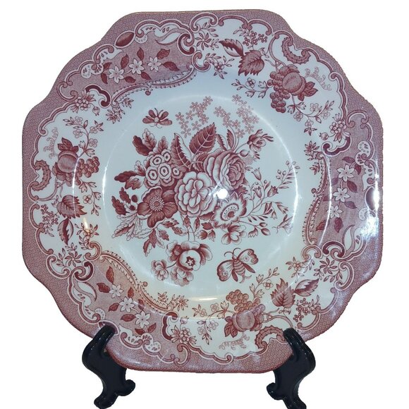 The Spode Archive Collection Blue Rose Plate Cranberry 9.5" Preowned EUC England - Picture 1 of 16